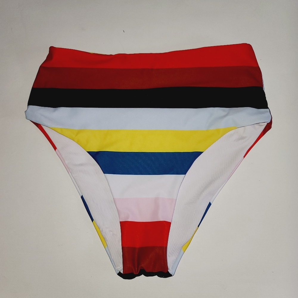 Stripped high waisted bikini bottoms